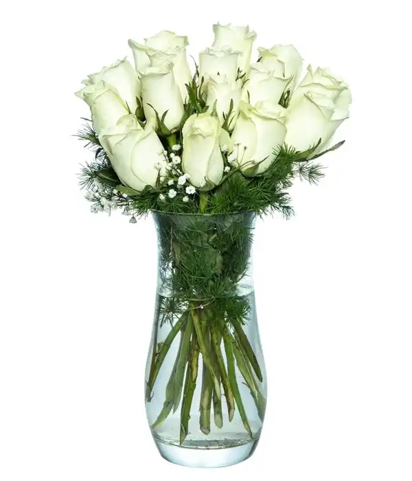15 Beyaz Gül Cam Vazoda