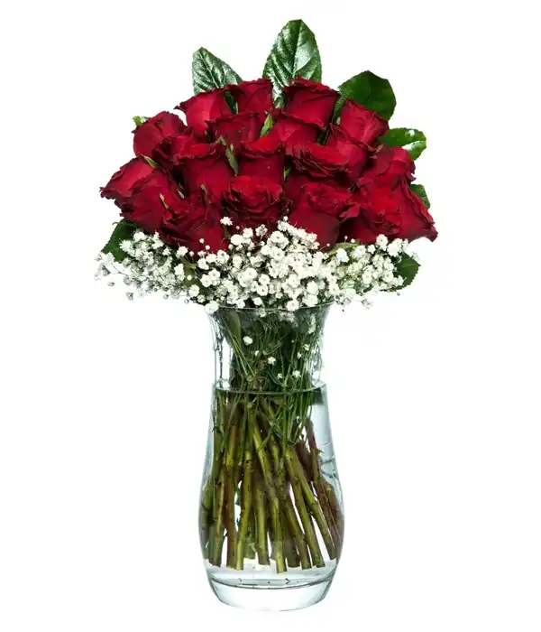 21 Kırmızı Gül Cam Vazoda