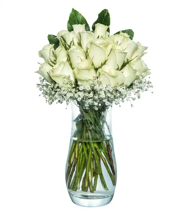 23 Beyaz Gül Cam Vazoda