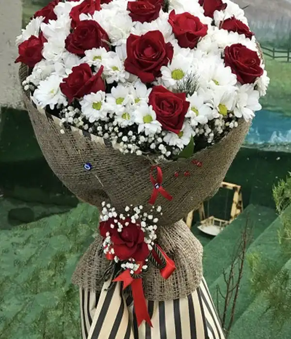 Beyaz Papatya & Kırmızı Gül